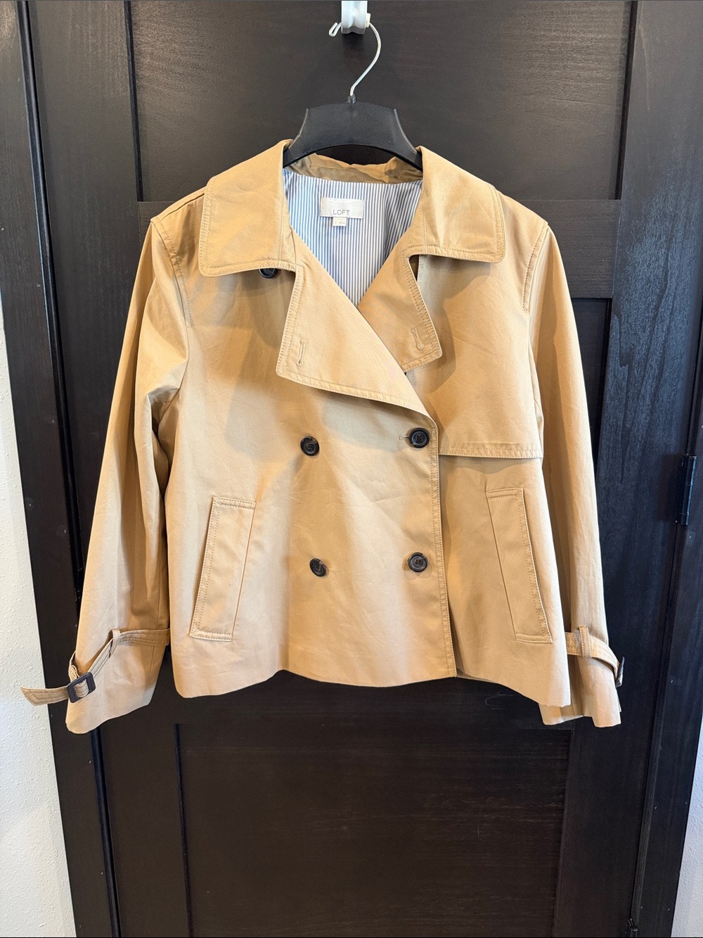 LOFT Cropped Double-Breasted Trench Coat in Camel